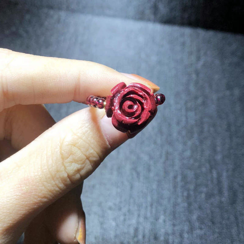 Karma Stone Garnet Cinnabar Lucky Bead PiXiu Om Mani Padme Hum Rose Protection Ring