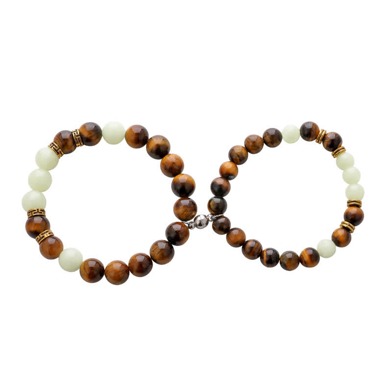 Karma Stone 2Pcs Tiger Eye Glowstone Luminous Bead Protection Couple Bracelet