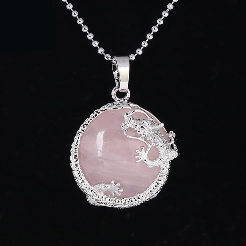 Karma Stone Chinese Dragon Natural Quartz Crystal Healing Energy Necklace Pendant