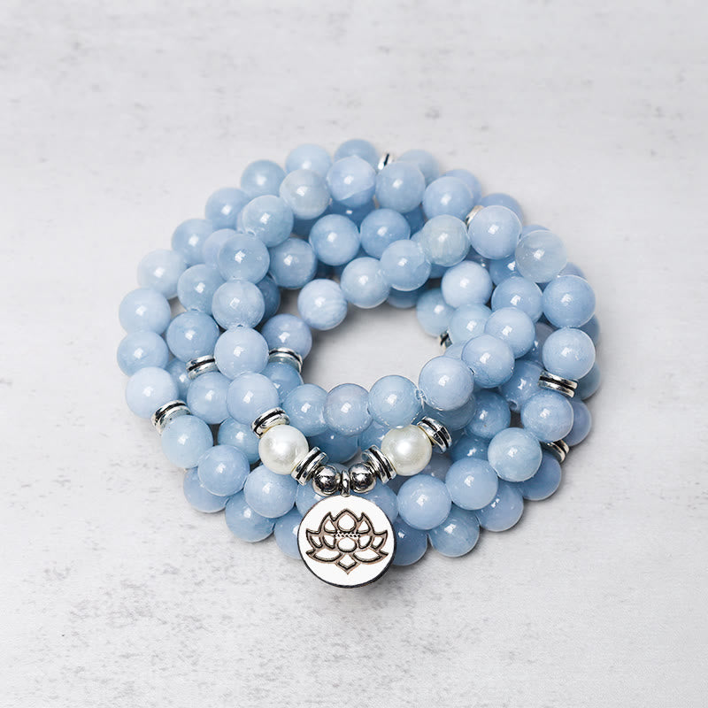 Karma Stone 108 Mala Beads Aquamarine Healing Bracelet Necklace