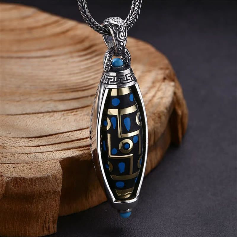 Karma Stone Tibetan Om Mani Padme Hum Nine-Eye Dzi Bead Pattern Peace Purity Rotatable Necklace Pendant