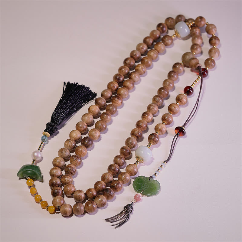 Karma Stone Natural Agarwood Amber Jade Ingot Tassel Ruyi Charm Bracelet