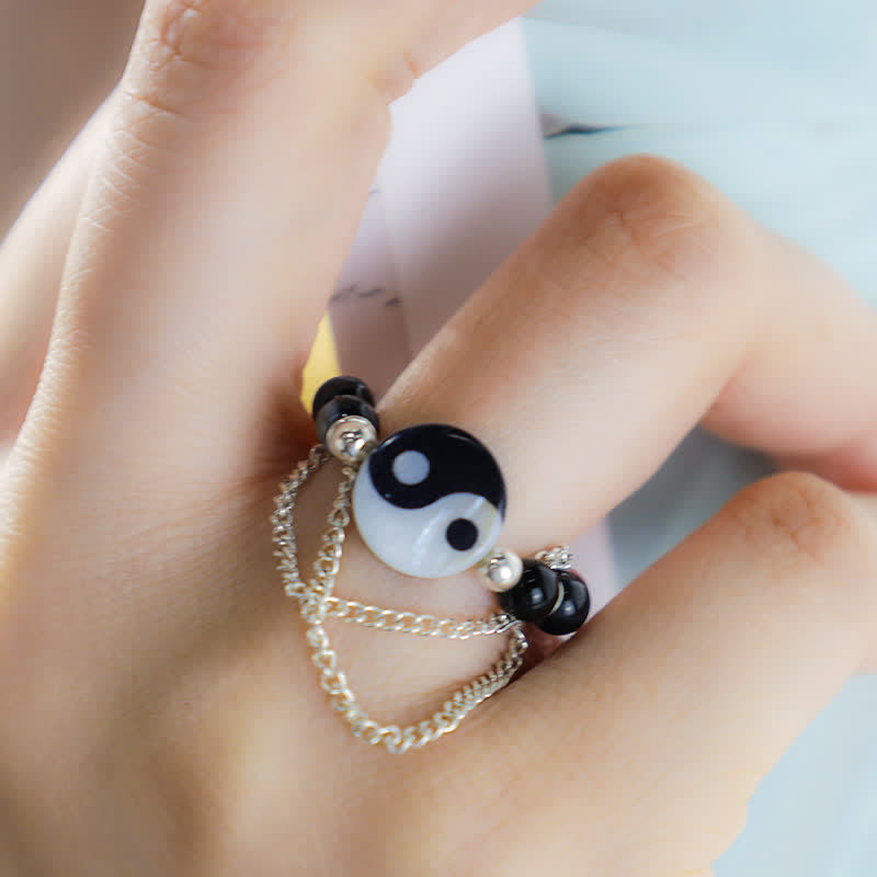 Karma Stone Yin Yang Symbol Balance Luck Ring