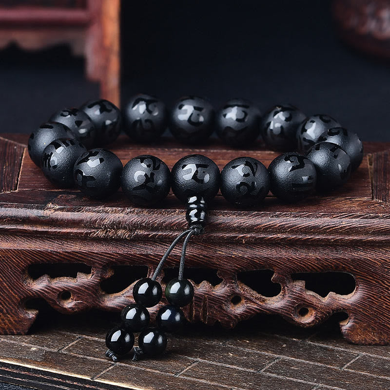 Karma Stone Tibet White Crystal Black Onyx Om Mani Padme Hum Meditation Bracelet