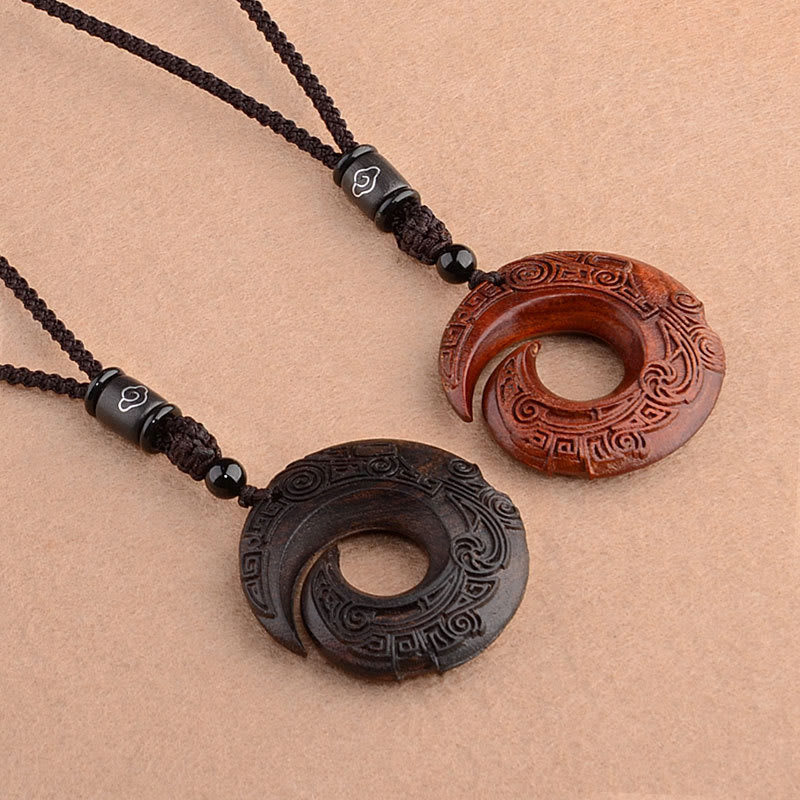 Karma Stone Small Leaf Red Sandalwood Ebony Wood One's Luck Improves Design Patern Protection Necklace Pendant