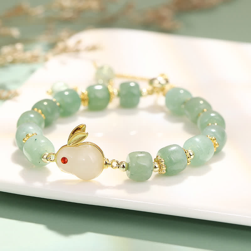 Karma Stone Year of the Rabbit Natural Green Aventurine Luck Bead Bracelet