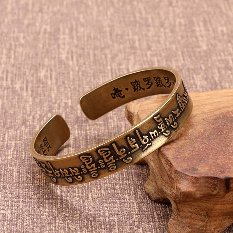 Karma Stone Tibetan Mahāpratisarā Mantra Sanskrit Copper Brass Healing Bracelet Bangle