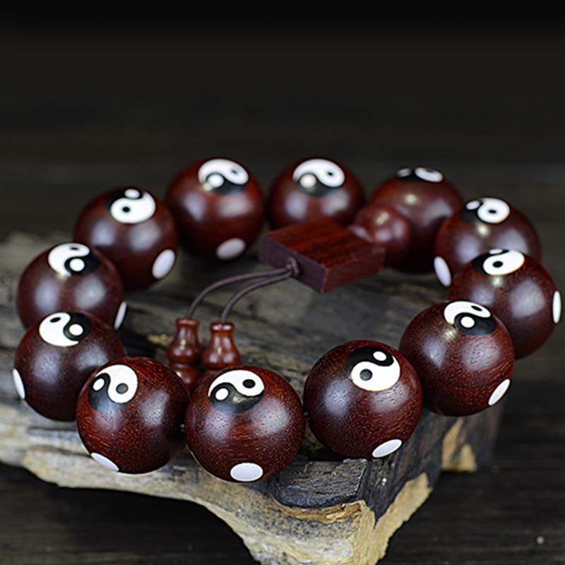 Karma Stone Small Leaf Red Sandalwood Yin Yang Protection Bracelet