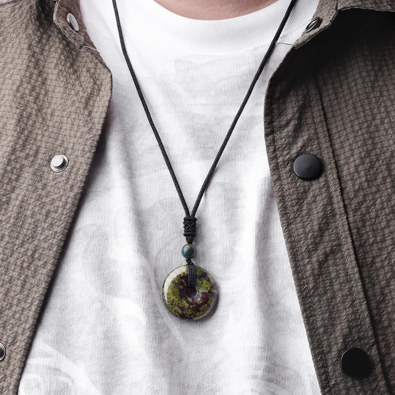 Karma Stone Lucky Coin Pendant Healing Crystal Gemstone Necklace