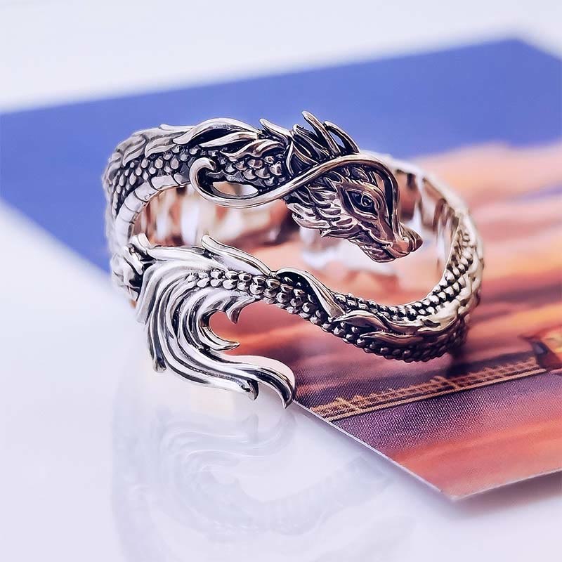 Karma Stone Vintage Dragon Pattern Protection Ring