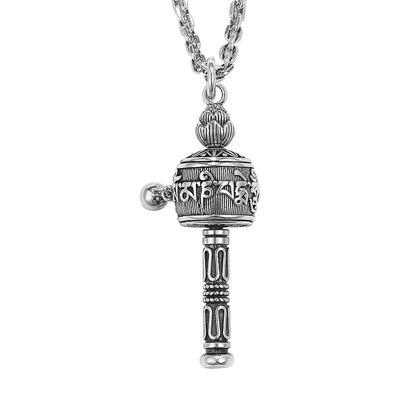 Karma Stone Tibetan Om Mani Padme Hum Prayer Wheel Lotus Wisdom Rotatable Necklace Pendant