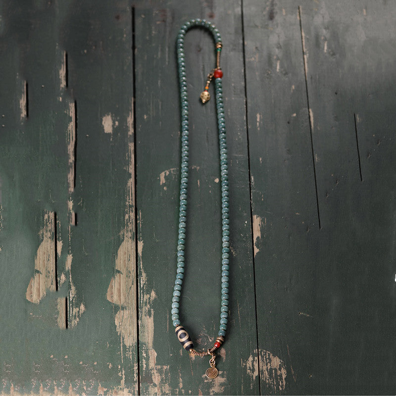 Karma Stone 108 Mala Beads Bodhi Seed Dzi Bead Wisdom Bracelet
