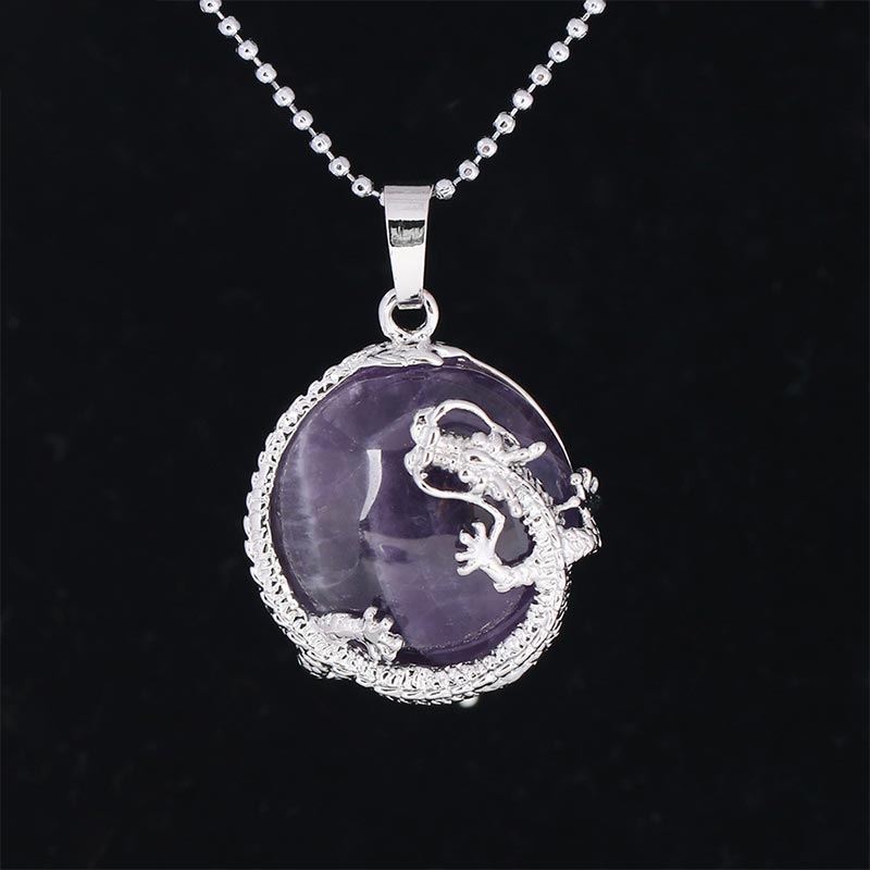 Karma Stone Chinese Dragon Natural Quartz Crystal Healing Energy Necklace Pendant