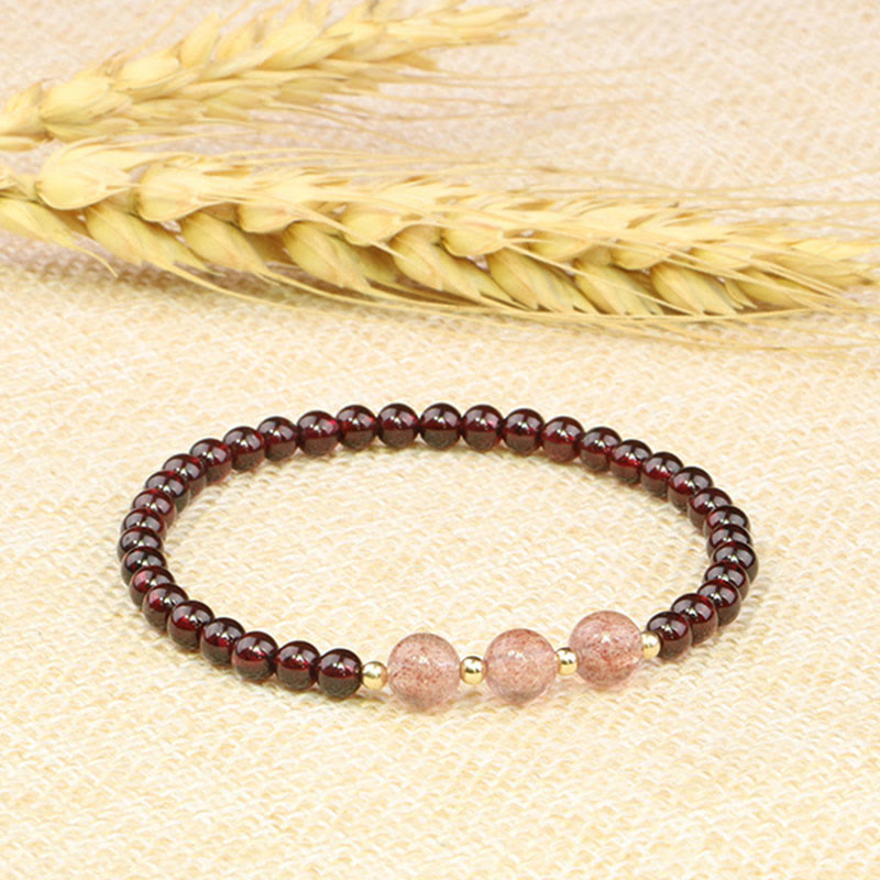 Karma Stone Natural Garnet Strawberry Quartz Calm Bracelet