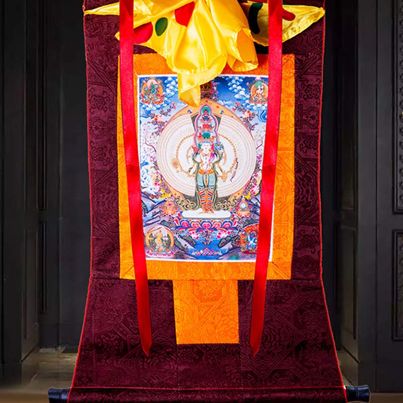 Karma Stone Tibetan Thousand-handed Avalokitesvara Framed Thangka Blessing Decoration