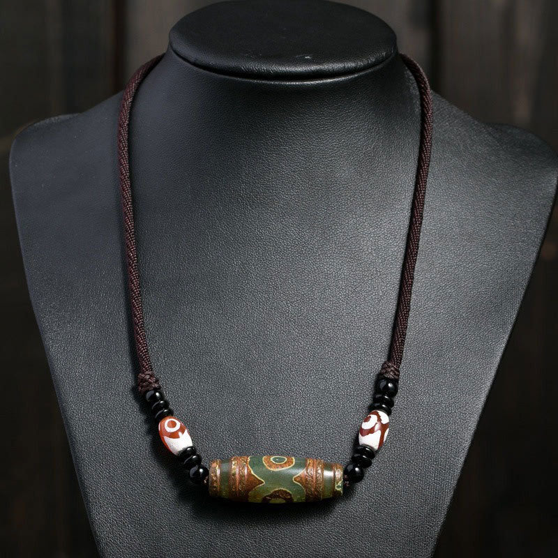 Karma Stone Tibetan Nine-Eye Dzi Bead Protection String Necklace