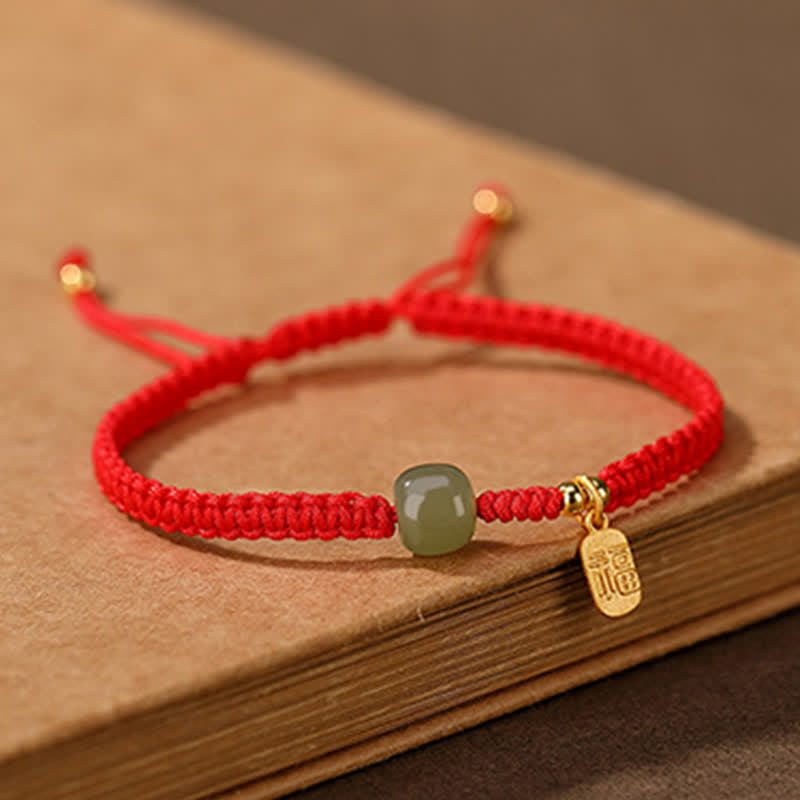 Karma Stone 925 Sterling Silver Hetian Jade Blessing Wealth Red String Bracelet