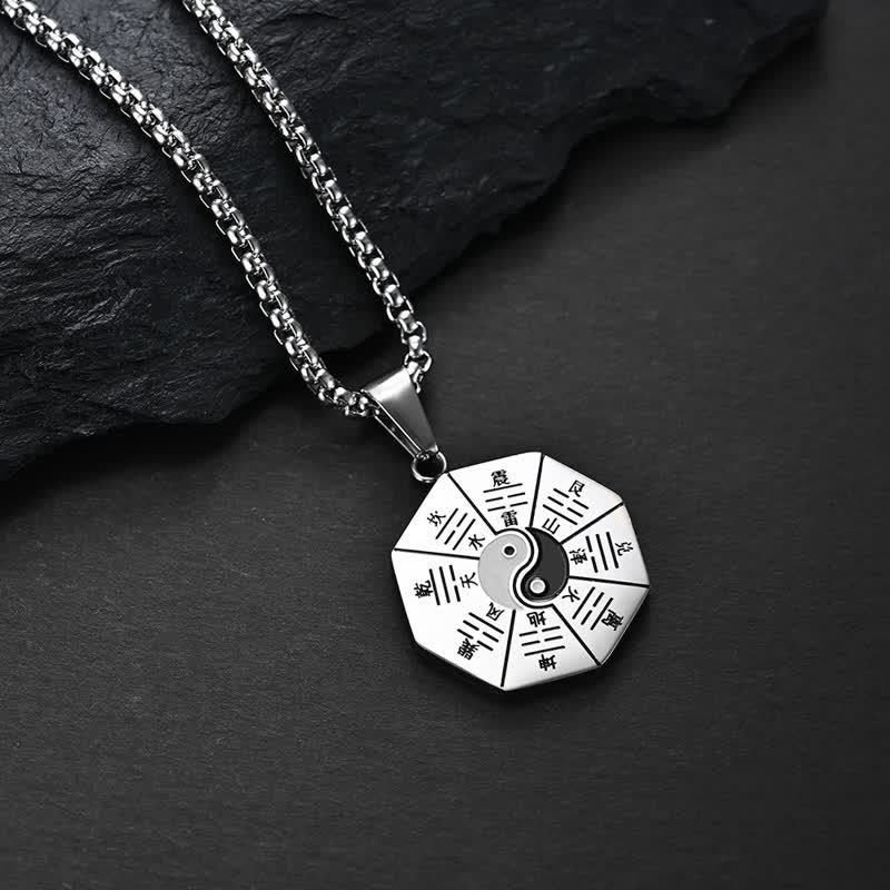 Karma Stone Bagua Yin Yang Titanium Steel Balance Necklace Pendant