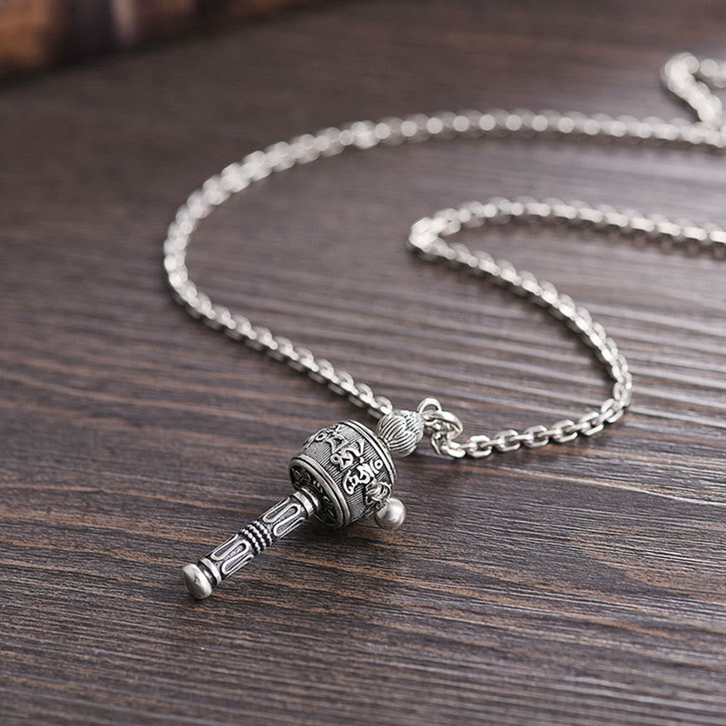Karma Stone Tibetan Om Mani Padme Hum Prayer Wheel Lotus Wisdom Rotatable Necklace Pendant