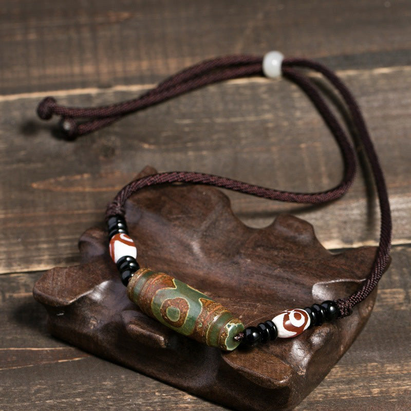 Karma Stone Tibetan Nine-Eye Dzi Bead Protection String Necklace