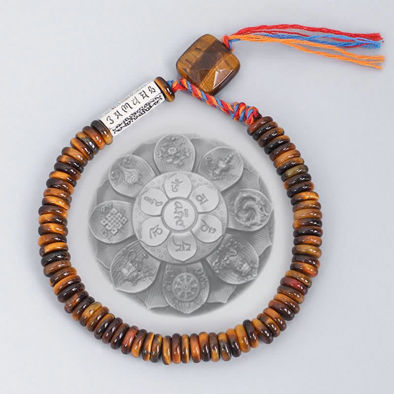 Karma Stone Tibetan Tiger Eye Om Mani Padme Hum Protection Power Bracelet