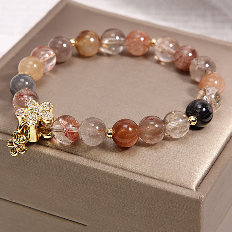 Karma Stone Multicolored Rutilated Quartz Citrine Wealth Protection Flower Bracelet