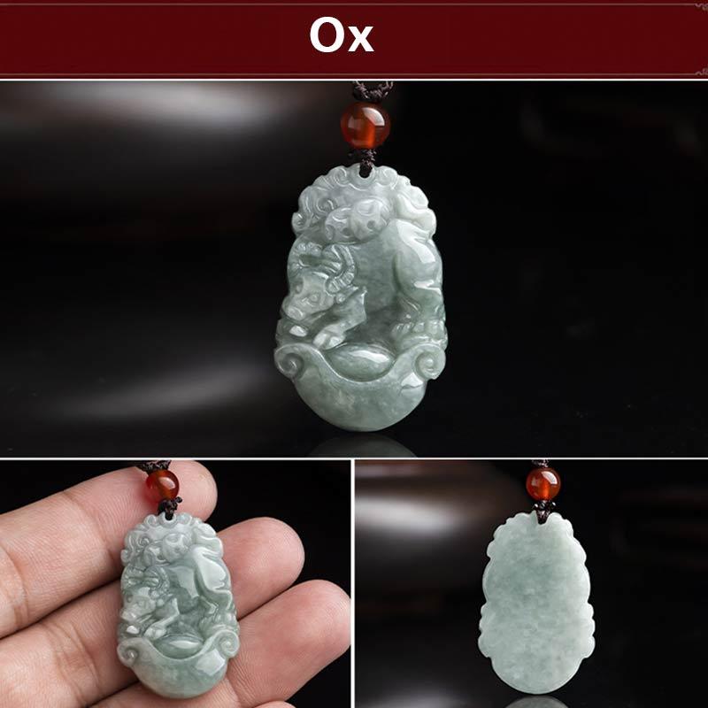 Karma Stone Natural Jade 12 Chinese Zodiac Sucess Pendant Necklace