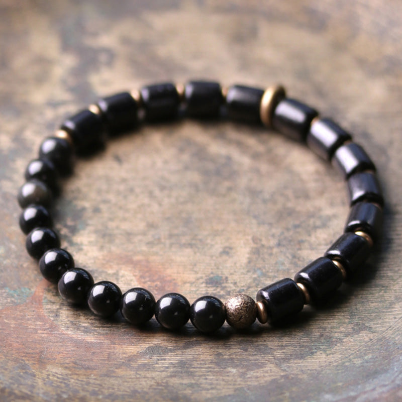 Karma Stone Ebony Wood Red Jasper Moss Agate Crystal Copper Peace Couple Bracelet