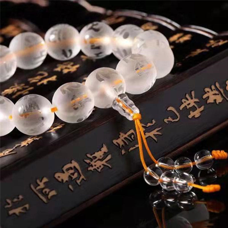Karma Stone Tibet White Crystal Black Onyx Om Mani Padme Hum Meditation Bracelet