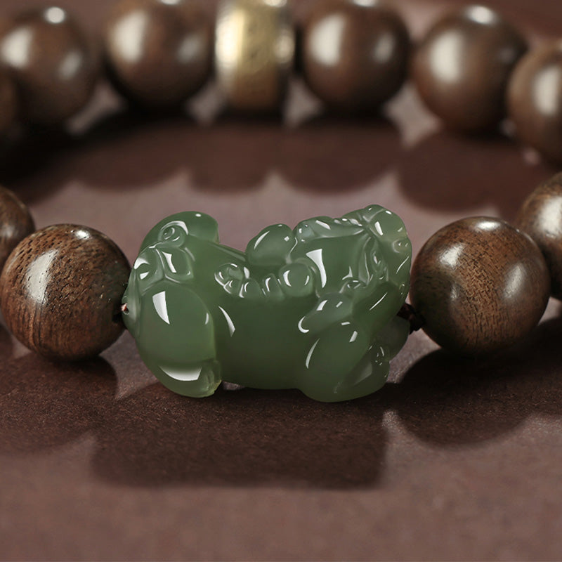 Karma Stone 925 Sterling Silver Brunei Agarwood PiXiu Jade Peace Strength Bracelet