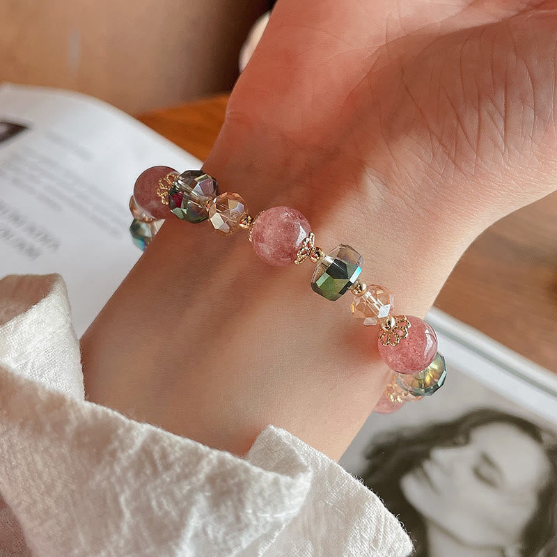 Karma Stone Natural Strawberry Quartz Colorful Crystal Positive Bracelet