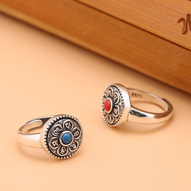 Karma Stone Tibetan Om Mani Padme Hum Peace Rotatable Ring
