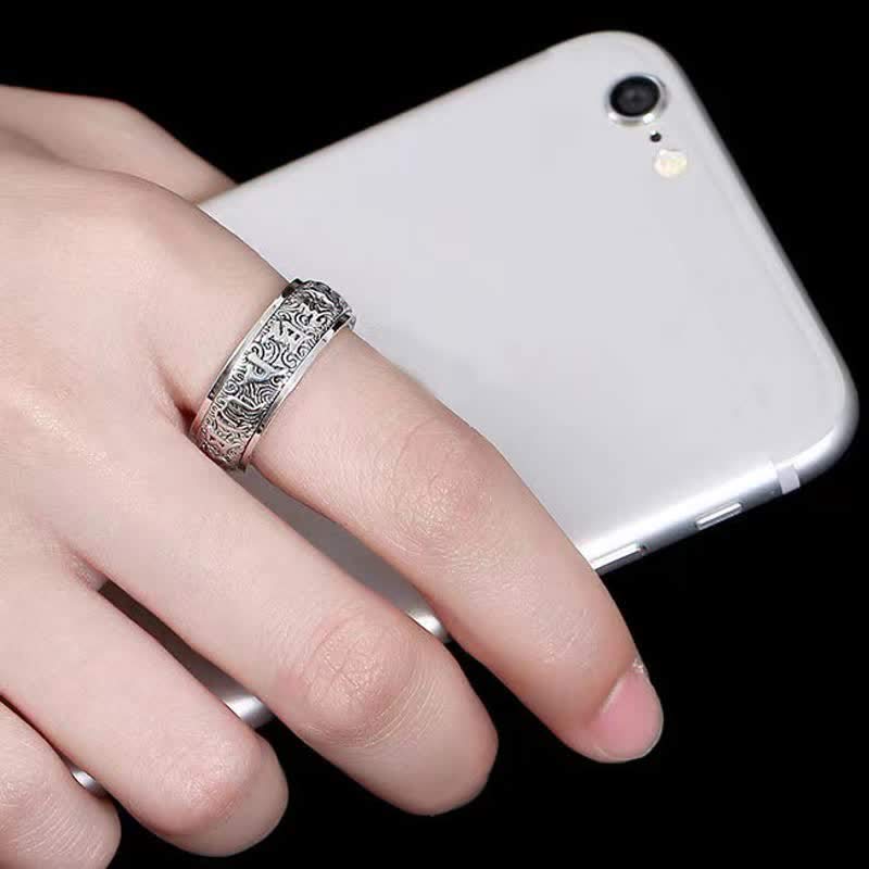 Karma Stone Six True Words Swastika Copper Healing Rotatable Ring