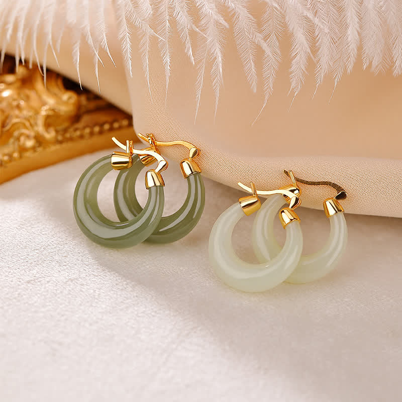 Karma Stone Round Jade Cyan Jade Prosperity Luck Drop Earrings