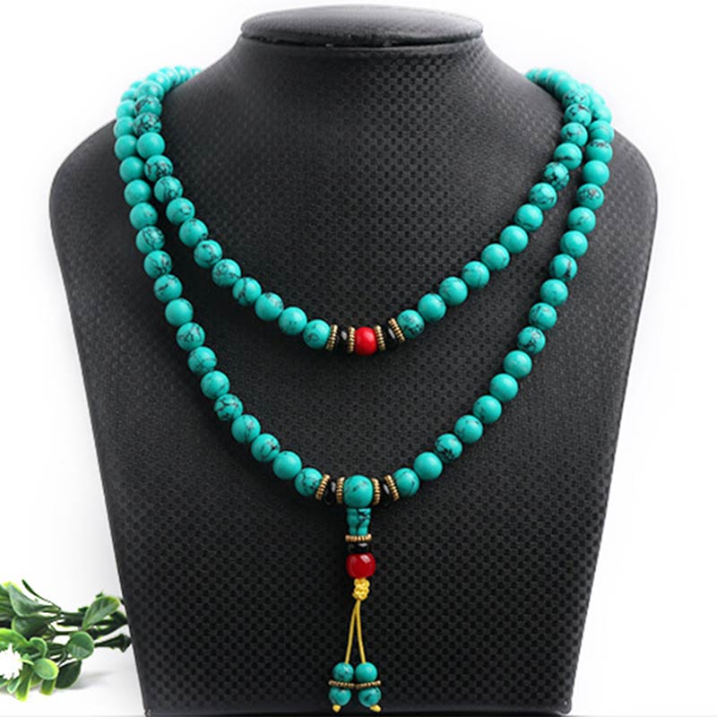 Karma Stone Tibetan Turquoise Healing Women's Prayer Bead Bracelet Men's Prayer Bead Bracelet Necklace