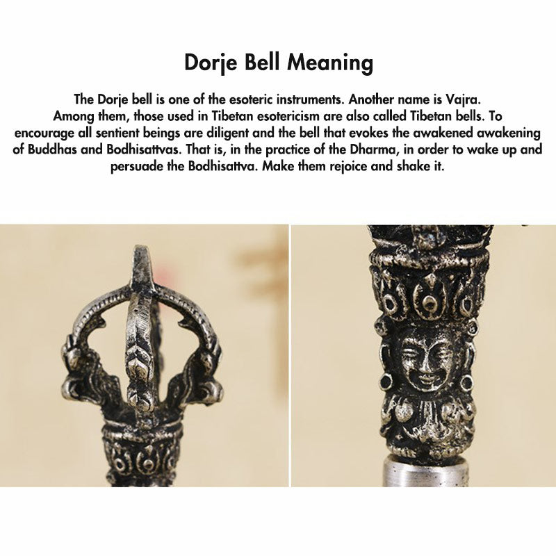 Karma Stone Tibetan Meditation Bell and Vajra Dorje Copper Decoration Set