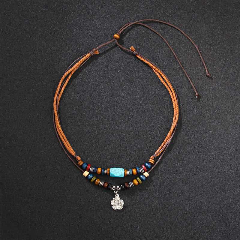 Karma Stone Turquoise Small Flower Protection Double Layer Necklace Pendant Bracelet