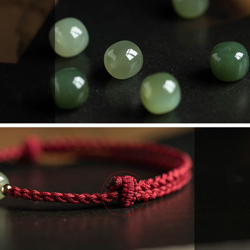 Karma Stone Natural Cinnabar Chinese Zodiac Hetian Jade Fu Character Luck Rope Bracelet
