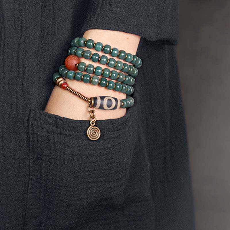 Karma Stone 108 Mala Beads Bodhi Seed Dzi Bead Wisdom Bracelet