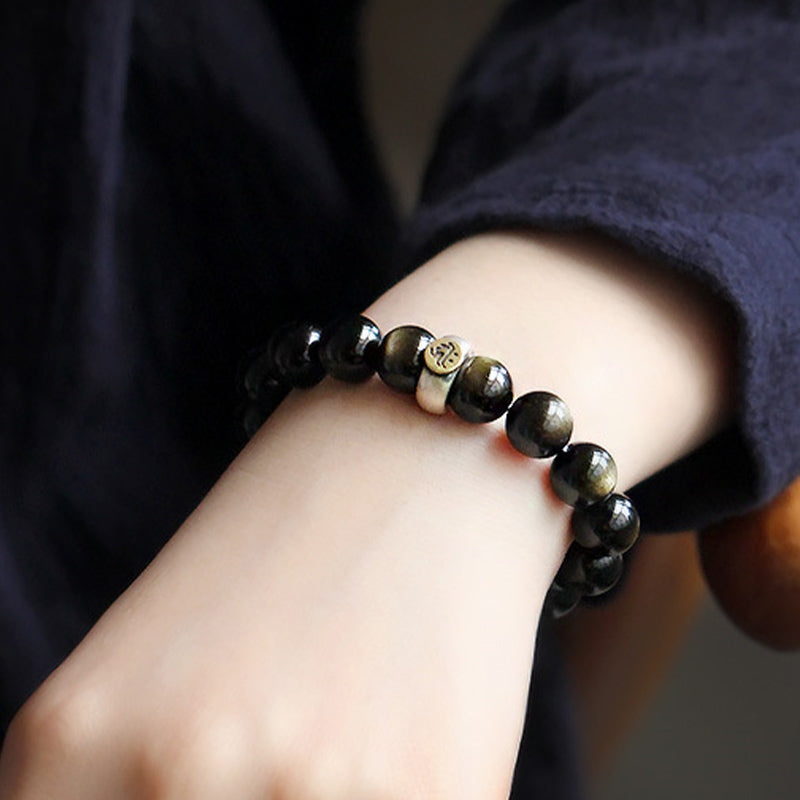 Karma Stone Chinese Zodiac Natal Buddha Obsidian Purification Bracelet