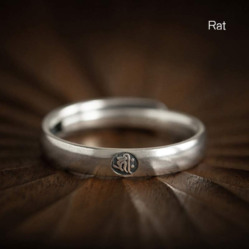 Karma Stone 925 Sterling Silver Chinese Zodiac Natal Buddha Blessing Couple Ring