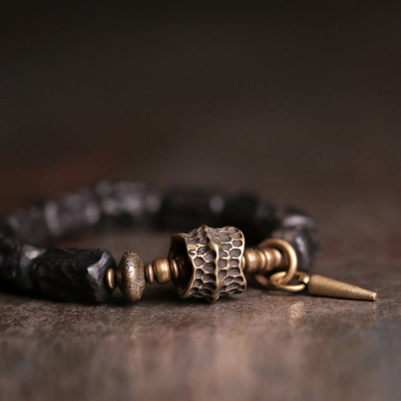 Karma Stone Ebony Wood Copper Balance Protection Couple Bracelet