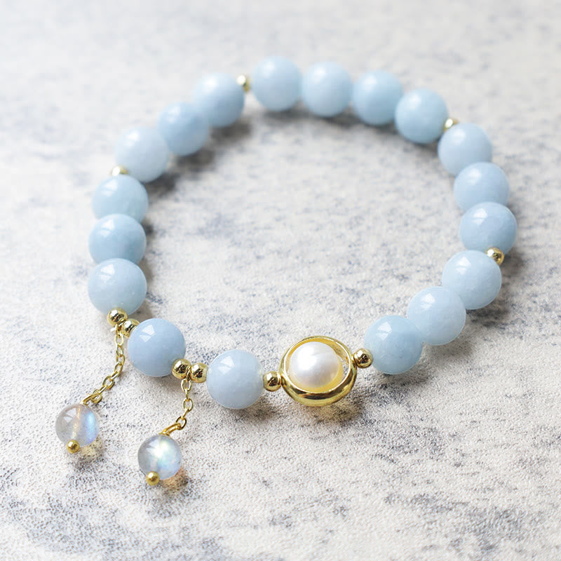 Karma Stone Aquamarine Pearl Healing Moonstone Beads Charm Bracelet