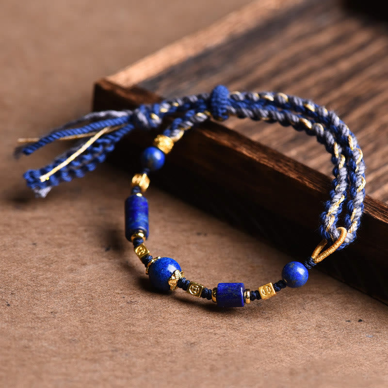 Karma Stone Handmade Natural Lazurite Bead Positive Rope Bracelet