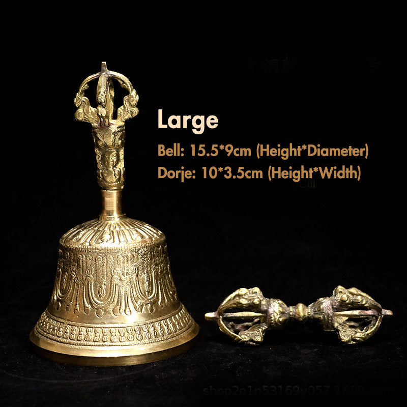 Karma Stone Tibetan Meditation Bell and Vajra Dorje Copper Decoration Set