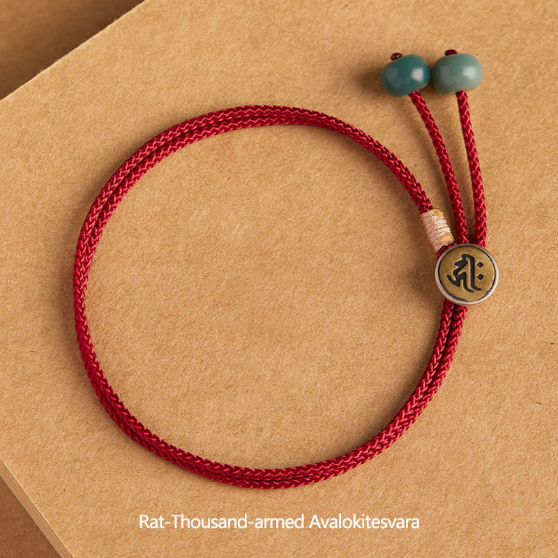 Karma Stone 925 Sterling Silver Handmade Chinese Zodiac Natal Buddha Cyan Bodhi Seed Protection Braided Red String Bracelet