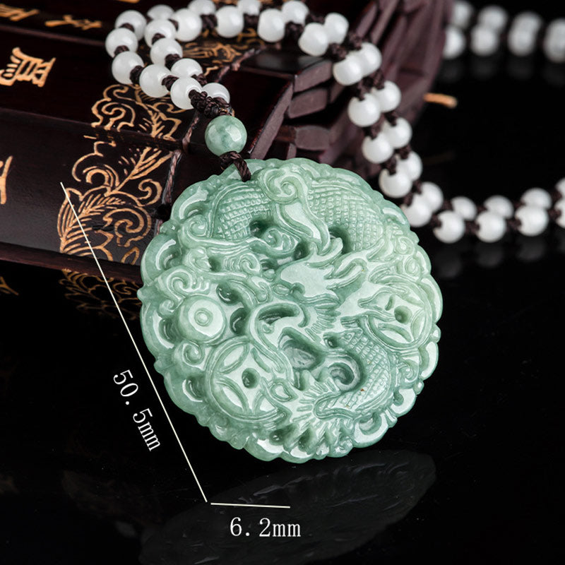 Karma Stone Chinese Zodiac Dragon Jade Fortune Necklace String Pendant