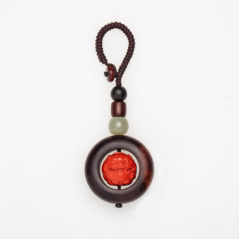 Karma Stone Tibet Om Mani Padme Hum PiXiu Copper Coin Small Leaf Red Sandalwood Cinnabar Protection Key Chain