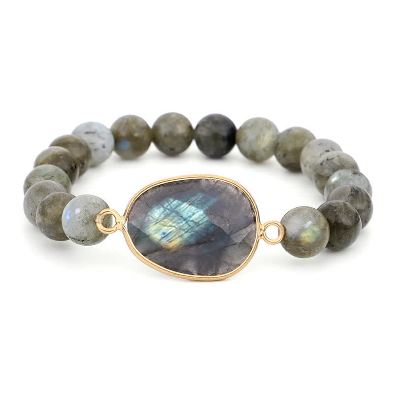 Karma Stone Natural Labradorite Moonstone Support Healing Beaded Bracelet