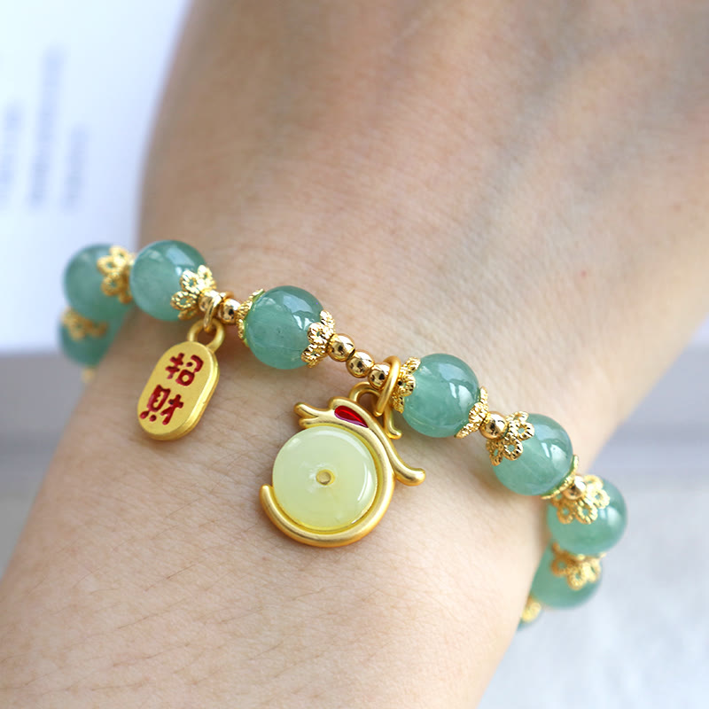 Karma Stone Year of the Dragon Red Agate Green Aventurine Peace Buckle Fu Character Lucky Fortune Bracelet